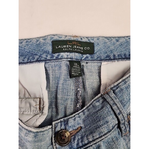 LRL Lauren Jeans Co Shorts Womens 10 Blue Cargo Denim Flat Front Ties - Picture 8 of 10